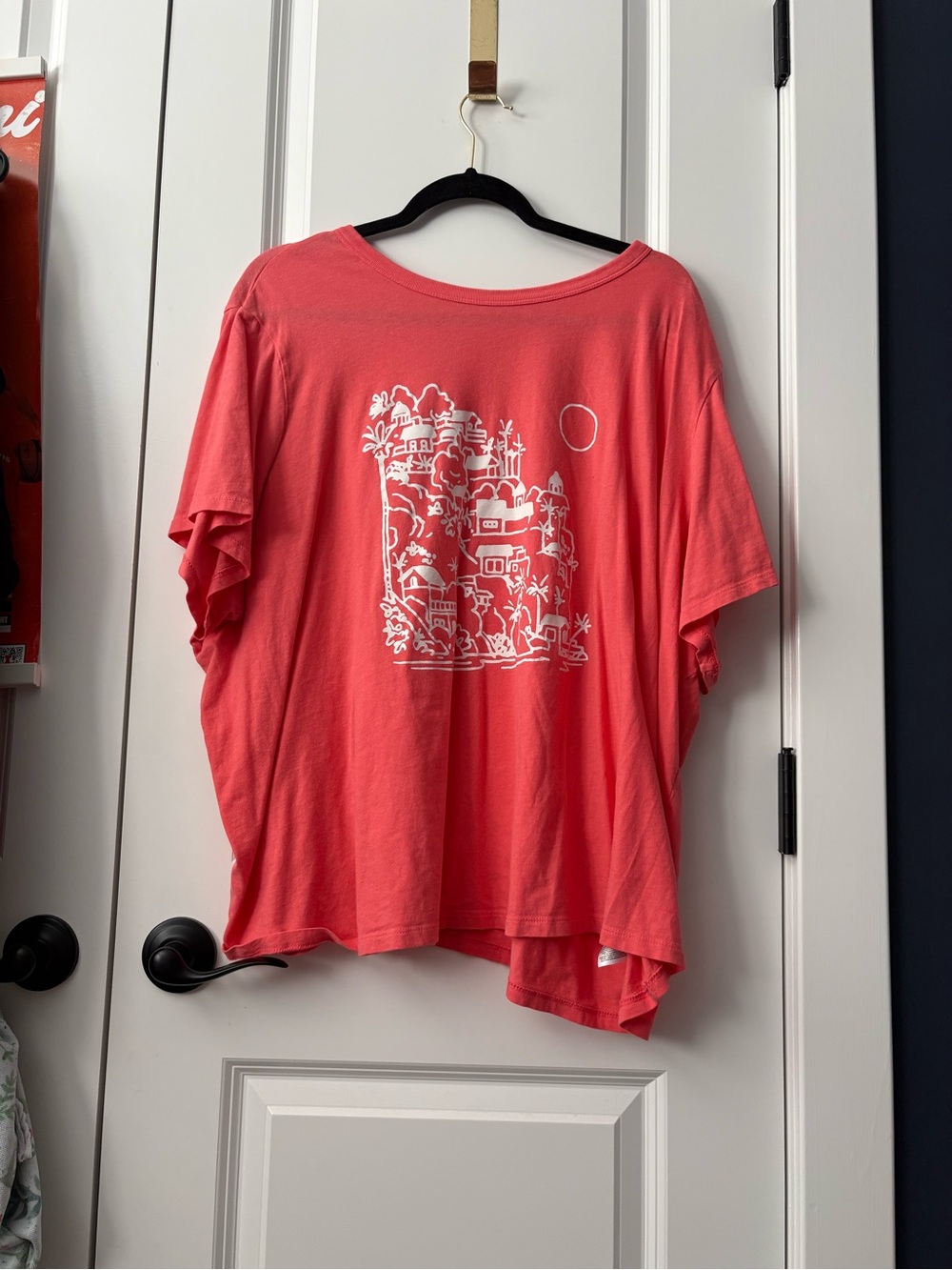 Old Navy Coral Tee with White Coastal Graphic
